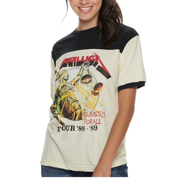 Metallica Tops - Metallica Tour '88-'89 Graphic Ringer T-Shirt Black Cream Women’s Large